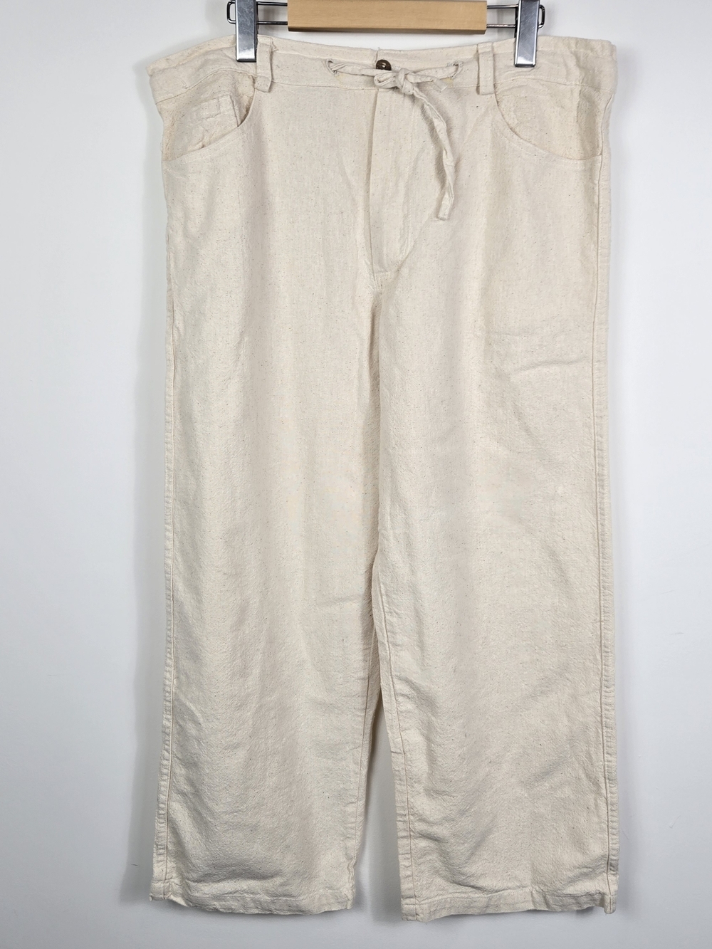 Casual Womens XL Cream Pants Drawstring Wide Leg 100% Cotton Beachy Euro Summer - Picture 2 of 9